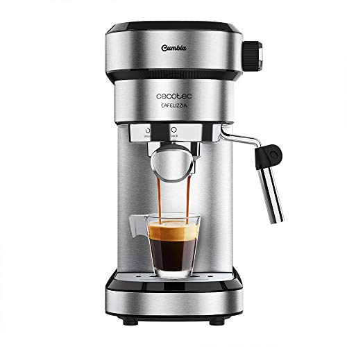 Cecotec Cafetera Express Cafelizzia 790 Steel para espressos y cappuccinos, Brazo portafiltros con Doble Salida y Dos filtros, 20 Bares de Presión, Depósito extraíble de 1,2L, 1350W, Acero