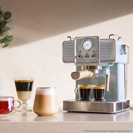 Cecotec Cafetera Express Power Espresso 20 Tradizionale para espressos y cappuccinos, rápido Sistema de Calentamiento por thermoblock, 20 Bares, manómetro PressurePro y vaporizador orientable