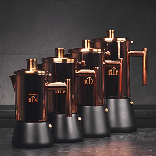 Cecotec Cafetera italiana Moking 600. Fabricada en Acero Inox, Apta para cocinas de inducción, gas, eléctrica o vitrocerámica, Para 6 tazas de café