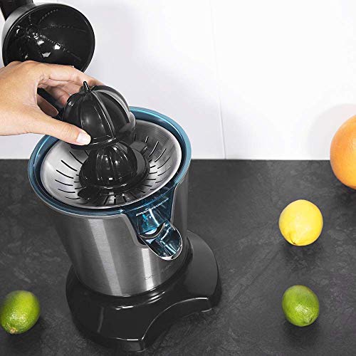 Cecotec Exprimidor Eléctrico Zitrus PowerAdjust 600 Black. Filtro Regulador de Pulpa, Filtro de Acero INOX, Dos Conos Desmontables de Diferente Tamaño, Apto para Lavavajillas, 600W