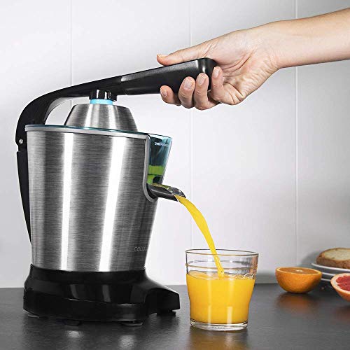 Cecotec Exprimidor Eléctrico Zitrus PowerAdjust 600 Black. Filtro Regulador de Pulpa, Filtro de Acero INOX, Dos Conos Desmontables de Diferente Tamaño, Apto para Lavavajillas, 600W