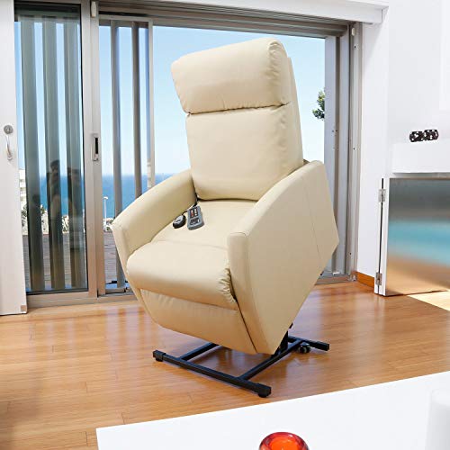 Cecotec Sillón Relax de Masaje Levantapersonas Compact, Función Calor, 5 programas, 3 intensidades, 8 Motores, Doble Mando, Ruedas, Polipiel de Calidad, Bolsillo portaobjetos, Color Beige