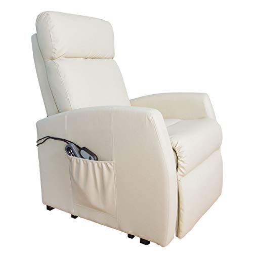 Cecotec Sillón Relax de Masaje Levantapersonas Compact, Función Calor, 5 programas, 3 intensidades, 8 Motores, Doble Mando, Ruedas, Polipiel de Calidad, Bolsillo portaobjetos, Color Beige