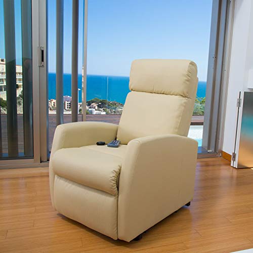 Cecotec Sillón Relax de Masaje Levantapersonas Compact, Función Calor, 5 programas, 3 intensidades, 8 Motores, Doble Mando, Ruedas, Polipiel de Calidad, Bolsillo portaobjetos, Color Beige