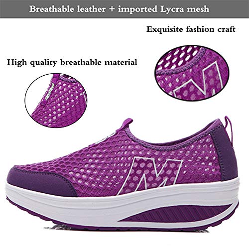 CELANDA Mujer Zapatos de Deporte Adelgazar Zapatos Sneakers para Caminar Zapatillas Aptitud Cuña Plataforma Zapatos de Cuero Gamuza Primavera Verano Zapatos de Cuña