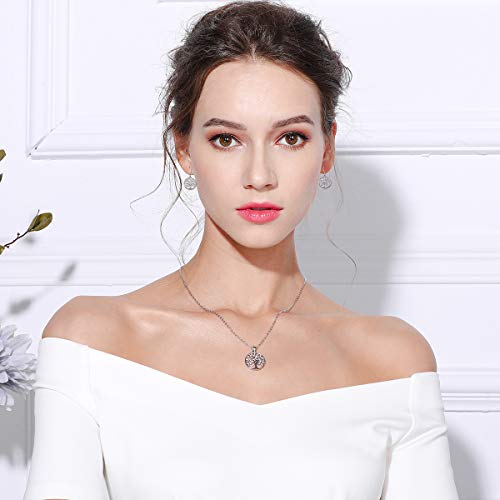 CELESTIA Mujeres Arbol de la Vida Collares y Pendientes Juegos de Plata 925 de Ley 925, Regalo para Mamá Hermana Miembros de la Familia Amistad, Conjunto de Joyas