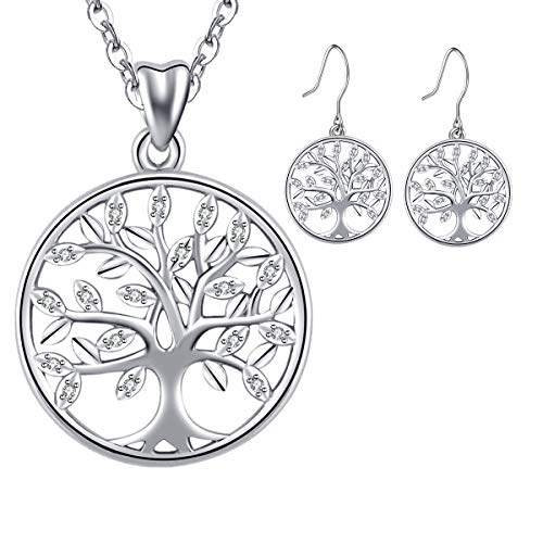 CELESTIA Mujeres Arbol de la Vida Collares y Pendientes Juegos de Plata 925 de Ley 925, Regalo para Mamá Hermana Miembros de la Familia Amistad, Conjunto de Joyas