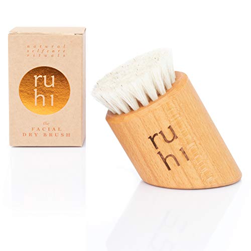 CELLIA Cepillo facial para masaje de cepillos secos y exfoliante 100% cerdas naturales regionales, certificado FSC de madera de haya de secado facial