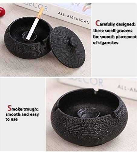 Cenicero Retro Personalidad Creativa Cenicero De Cerámica con Tapa. (Negro)