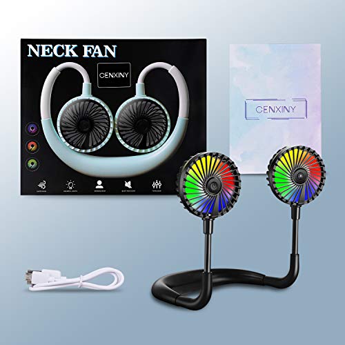 CENXINY Ventilador Portatil Mano Libre, Ventilador Cuello USB Ventilador Botón Frontal, LED Ventilador Personal Ajustable de 360 ​​° para el hogar, los Viajes, el Deporte al Aire Libre