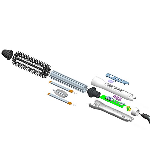 Cepillo alisador de pelo eléctrico, pantalla LCD, calentado, redondo, cepillo de cerámica, rizador, rizador de pelo, rizador de pelo, rizador de pelo, color blanco