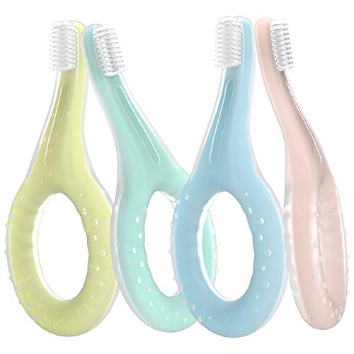 Cepillo de Dientes Bebé Eccomum Suave Cepillo de Dientes Silicona, Libre de BPA, Cepillo de Dientes Para Niños/Infantil, Entrenamiento, Anti-asfixia, Unisex, Portátil, 4 PCS