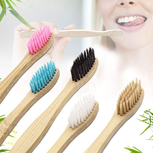 Cepillo de Dientes de Carbón de Bambú 10 PAQUETE - 5 Colores Cerdas Suaves Naturales de Cepillo de Dientes de Bambú - Cepillo de Dientes de Bambú Ecológico Biodegradable para Uso Familiar