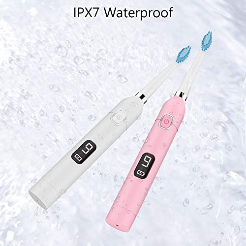 Cepillo de dientes eléctrico AISIR Cepillo de dientes sónico con cepillo de limpieza facial, IPX7, carga inalámbrica, 9 velocidades, 3 modos opcionales, 4 cabezales y 1 limpiador facial (Blanco)