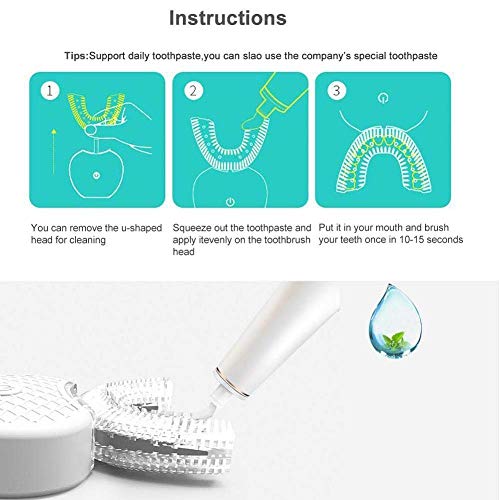 Cepillo de dientes eléctrico tipo U de frecuencia variable y totalmente automático, dientes ultrasónicos de luz fría tipo U de 360 ° para blanquear el cepillo de dientes Limpiador de boca (blanco)