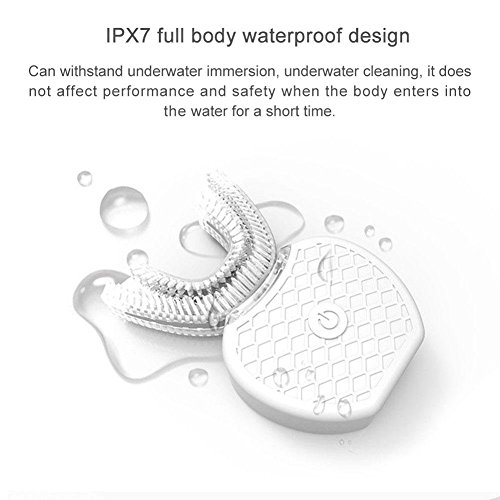 Cepillo de dientes eléctrico tipo U de frecuencia variable y totalmente automático, dientes ultrasónicos de luz fría tipo U de 360 ° para blanquear el cepillo de dientes Limpiador de boca (blanco)