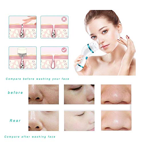 Cepillo de Limpieza Facial 4 en 1 Masajeador Facial Eléctrico Limpiador de Poros Faciales con 4 Cabezas de Cepillo para el Acné, Puntos Negros, Piel Muerta y Maquillaje,Cepillo Facial electrico,Azul
