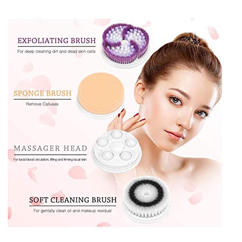 Cepillo de Limpieza Facial 4 en 1 Masajeador Facial Eléctrico Limpiador de Poros Faciales con 4 Cabezas de Cepillo para el Acné, Puntos Negros, Piel Muerta y Maquillaje,Cepillo Facial electrico,Azul