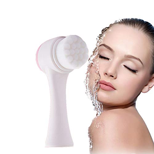 Cepillo de limpieza facial, Cepillo de lavado facial manual de doble cara, Cepillo de limpieza facial portátil de silicona para limpieza profunda para exfoliantes para hombres y mujeres (blanco)