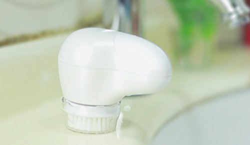 Cepillo de limpieza facial eléctrico con 2 niveles de velocidad, compacto, un cabezal con efecto de limpieza profunda y un cabezal efecto peeling incluidos, funciona con pilas, color: blanco