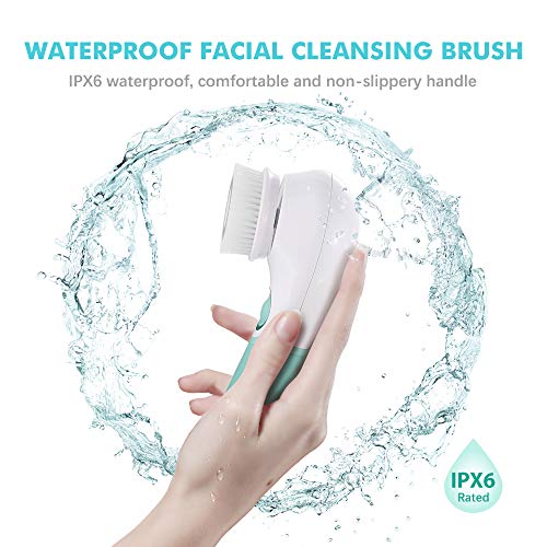 Cepillo de Limpieza Facial Electrico con 3 Cabezales, Cepillo Facial Delicado Exfoliante IPX6 Impermeable, Masaje de 360 ​​° Spa, Reduce las Espinillas Creando una Piel Perfecta (Verde)