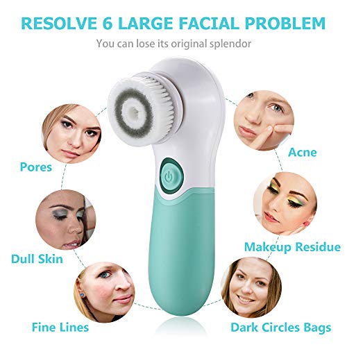 Cepillo de Limpieza Facial Electrico con 3 Cabezales, Cepillo Facial Delicado Exfoliante IPX6 Impermeable, Masaje de 360 ​​° Spa, Reduce las Espinillas Creando una Piel Perfecta (Verde)