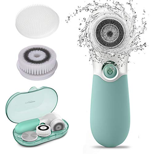 Cepillo de Limpieza Facial Electrico con 3 Cabezales, Cepillo Facial Delicado Exfoliante IPX6 Impermeable, Masaje de 360 ​​° Spa, Reduce las Espinillas Creando una Piel Perfecta (Verde)