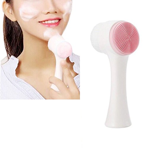Cepillo de limpieza facial, herramienta de masaje de cabeza de silicona manual de doble cabeza para damas, gran regalo