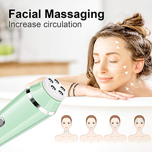 Cepillo facial giratorio eléctrico resistente al agua con 4 cabezales de cepillo, limpieza facial recargable por USB (verde)