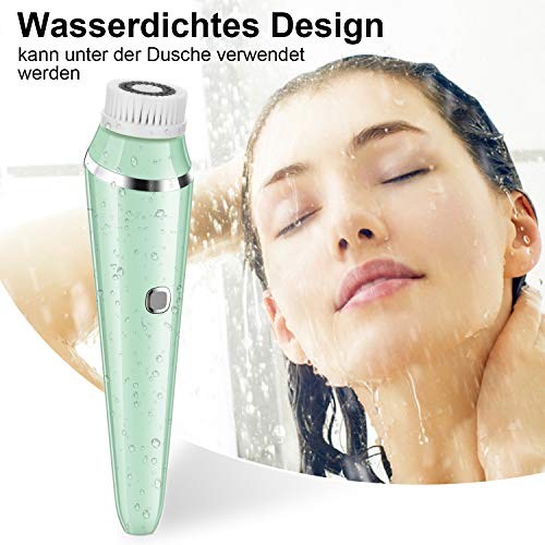 Cepillo facial giratorio eléctrico resistente al agua con 4 cabezales de cepillo, limpieza facial recargable por USB (verde)