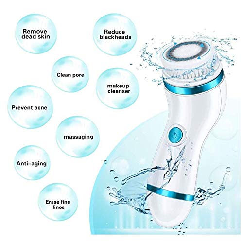 Cepillo Facial Giratorio eléctrico Resistente al Agua con 4 Cabezales de Cepillo, Limpieza Facial Recargable por USB,Cepillo Cara Limpiador Facial Impermeable para Limpieza Profunda,Azul