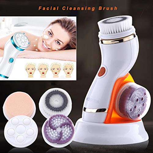 Cepillo Facial Giratorio eléctrico Resistente al Agua con 4 Cabezales de Cepillo, Limpieza Facial Recargable por USB,Cepillo Cara Limpiador Facial Impermeable para Limpieza Profunda,Naranja