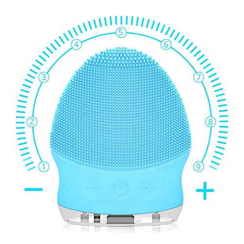 cepillo facial LGFSG  Cepillo de limpieza facial eléctrico sónico Mini limpiador facial de silicona impermeable Masaje USB recargable, azul