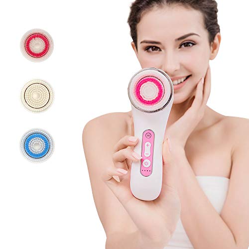 Cepillo facial MiSMON - IPX7 Cepillo de limpieza facial resistente al agua, para limpieza profunda, limpieza suave y eliminación de puntos negros con 3 cabezales.Soporte de carga inalámbrica