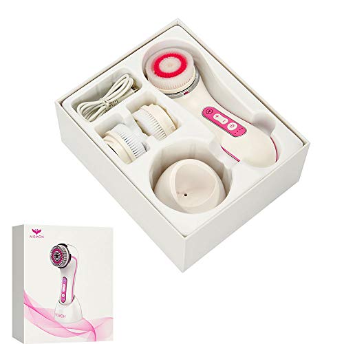 Cepillo facial MiSMON - IPX7 Cepillo de limpieza facial resistente al agua, para limpieza profunda, limpieza suave y eliminación de puntos negros con 3 cabezales.Soporte de carga inalámbrica