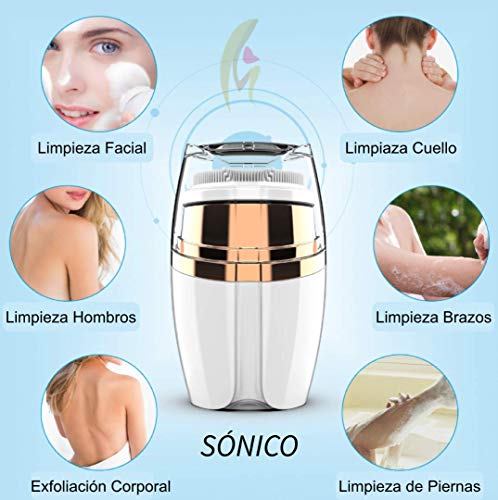 Cepillo Limpiador Facial Sónico Silicona Cerda Suave Portátil Recargable 3 Cabezales 3 Intensidades Impermeable Exfoliante Rejuvenecedor
