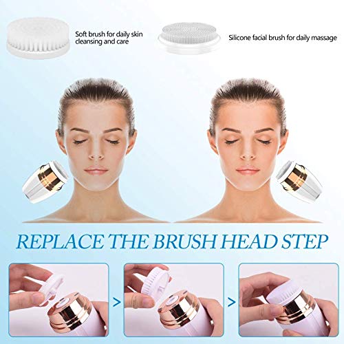 Cepillo Limpiador Facial Sónico Silicona Cerda Suave Portátil Recargable 3 Cabezales 3 Intensidades Impermeable Exfoliante Rejuvenecedor