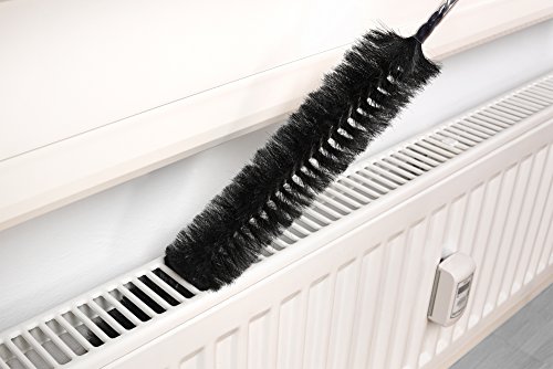 Cepillo para radiador, 120 cm, pelo de cabra como imán para el polvo, mango de madera con correa de cuero, cepillo para calefacción, plumero, calefacción, limpieza, cepillo y promesa de satisfacción.