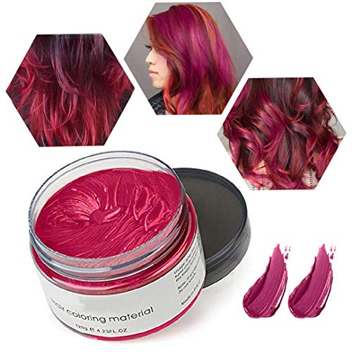 Cera de Color Para el Cabello, Tinte de Cabello Temporal Mujer y Hombre, Cera Pelo DIY, Fórmula Planta Lavable Cera de Peinado Natural Mate 4.23 OZ - Rojo