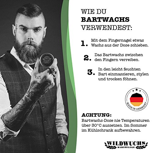 Cera para barba (30 ml) para el cuidado de la barba, bálsamo natural para barba y pomada para una fijación fuerte con aroma caribeño de Wildwuchs Bartpflege Made in Germany
