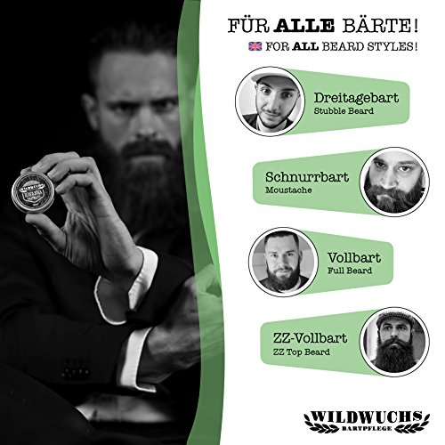 Cera para barba (30 ml) para el cuidado de la barba, bálsamo natural para barba y pomada para una fijación fuerte con aroma caribeño de Wildwuchs Bartpflege Made in Germany