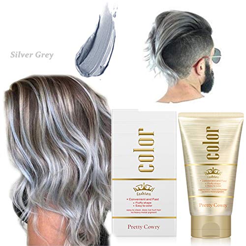 Cera para el cabello,130g Crema Para Colorante Pelo Temporal DIY Colorear y Modelar el Instant pelo Cera Cabello naturales color Wax para fiestas, Cosplay, Masquerade, halloween (Gris plateado)