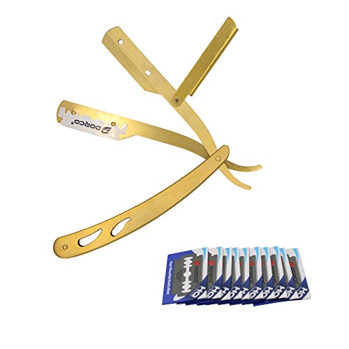 CESFONJER Maquinilla de afeitar tradicional - Navaja de afeitar de barbero - plegable de la máquina de afeitar (acero inoxidable, 10 cuchillas inoxidables).