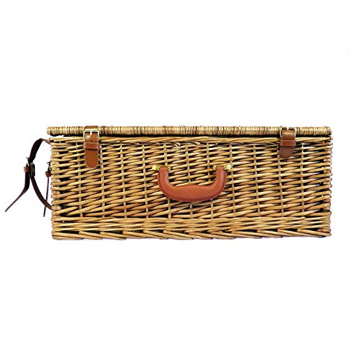 Cesta de picnic de mimbre para 4 personas con accesorios ajustados, ideas para cumpleaños, aniversario de boda, negocios, empresa y agradecimiento