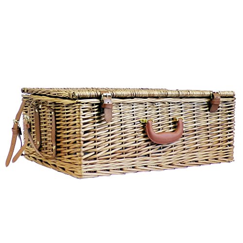 Cesta de picnic de mimbre para 4 personas con accesorios ajustados, ideas para cumpleaños, aniversario de boda, negocios, empresa y agradecimiento