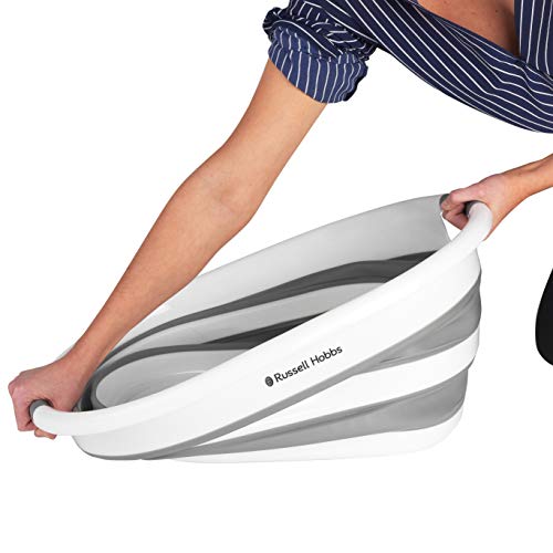 Cesta plegable ovalada para la ropa de plástico Russell Hobbs® LA053879WHTEU, 27 l, blanca/gris