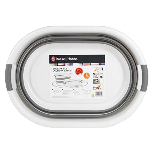 Cesta plegable ovalada para la ropa de plástico Russell Hobbs® LA053879WHTEU, 27 l, blanca/gris