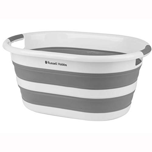 Cesta plegable ovalada para la ropa de plástico Russell Hobbs® LA053879WHTEU, 27 l, blanca/gris