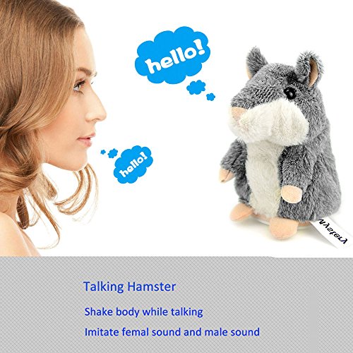 CestMallHamster Juguete, Repite Lo Que Dices. Electronic Mascota Hablador Plush Toy para niños, 3 x 5.7 Pulgadas (Gris)
