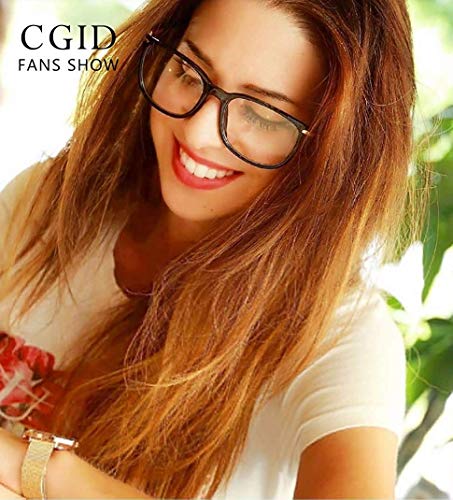 CGID CN79 Retro Anteojos Lente Claro Gafas Para Mujer y Hombre,Negro Brillante